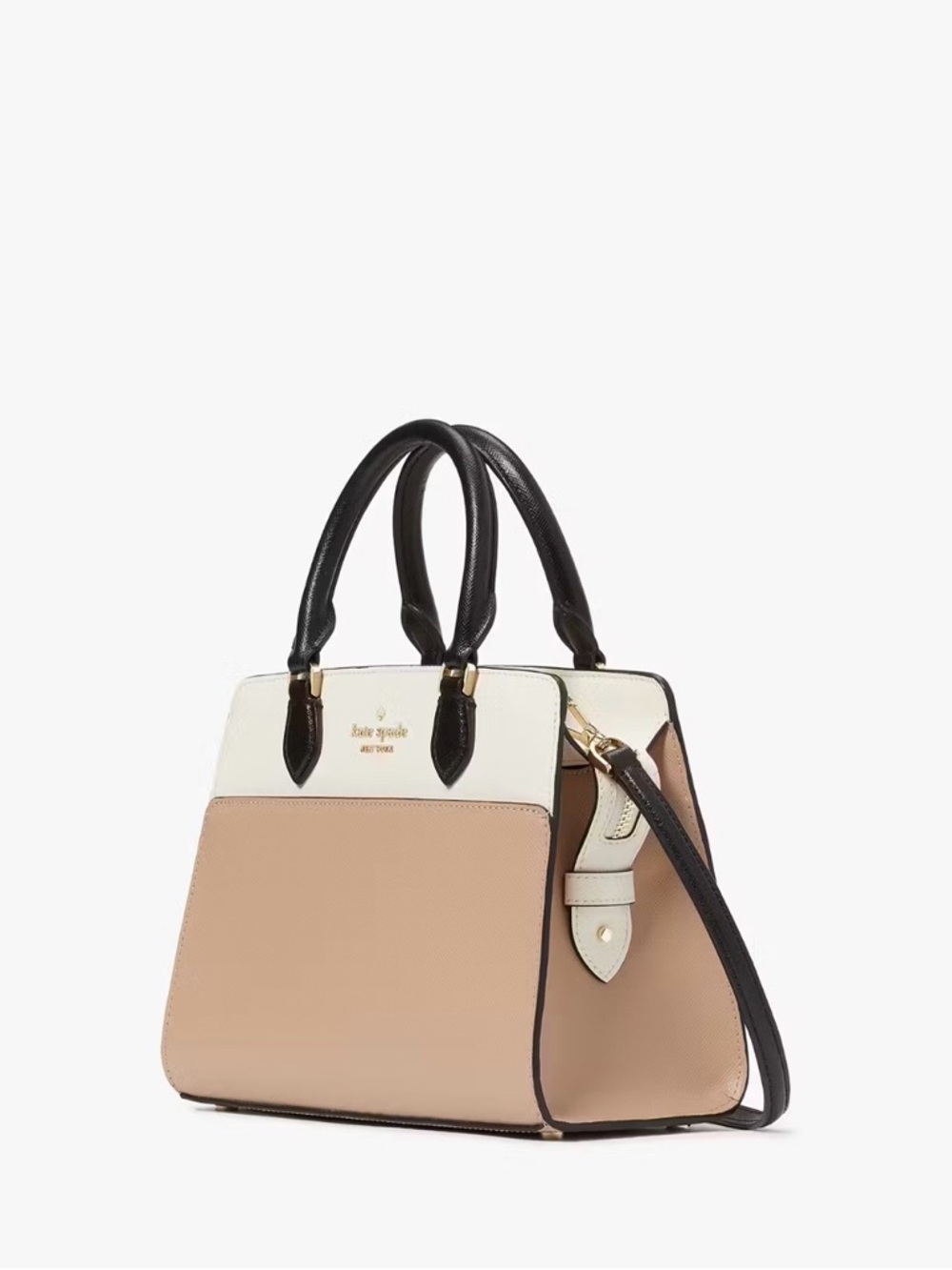 New KATE SPADE Colorblock Madison Small Satchel Crossbody Bag Beige White Black - Picture 3 of 7